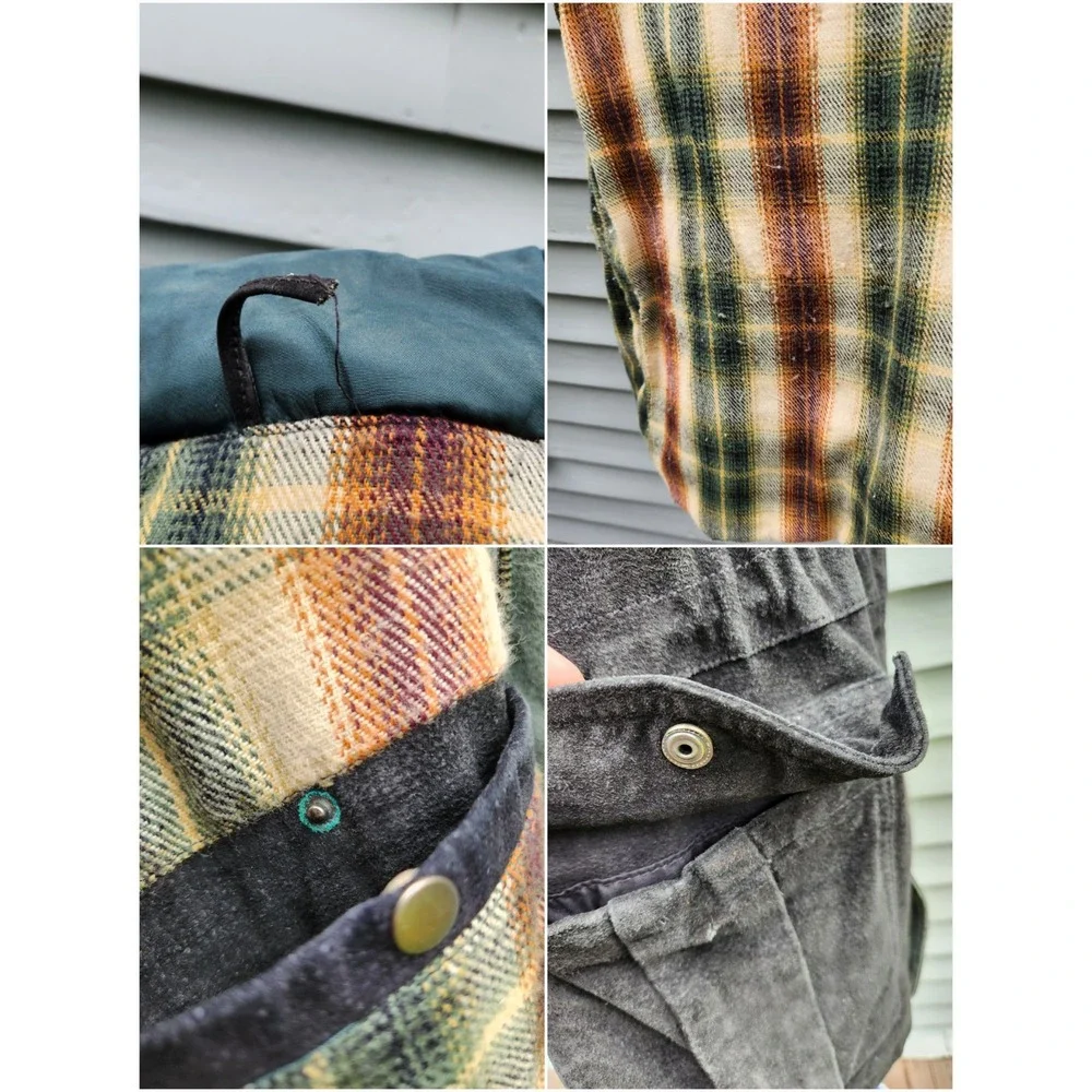 Adventure Bound Wilsons Leather Field Jacket Black Suede Plaid Hooded Mens S